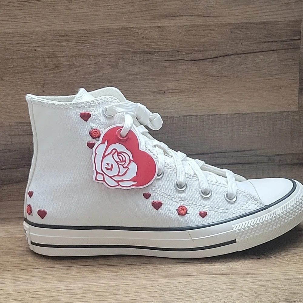 Converse White High-Tops with Red Heart Details